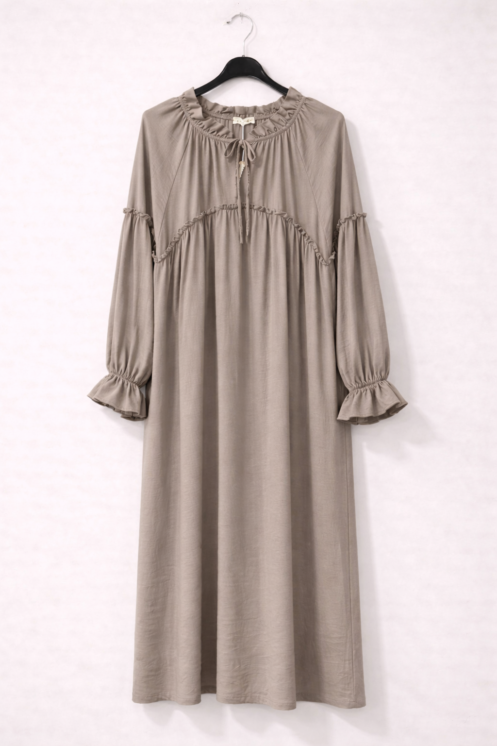 Simple ruffle detail long casual dress