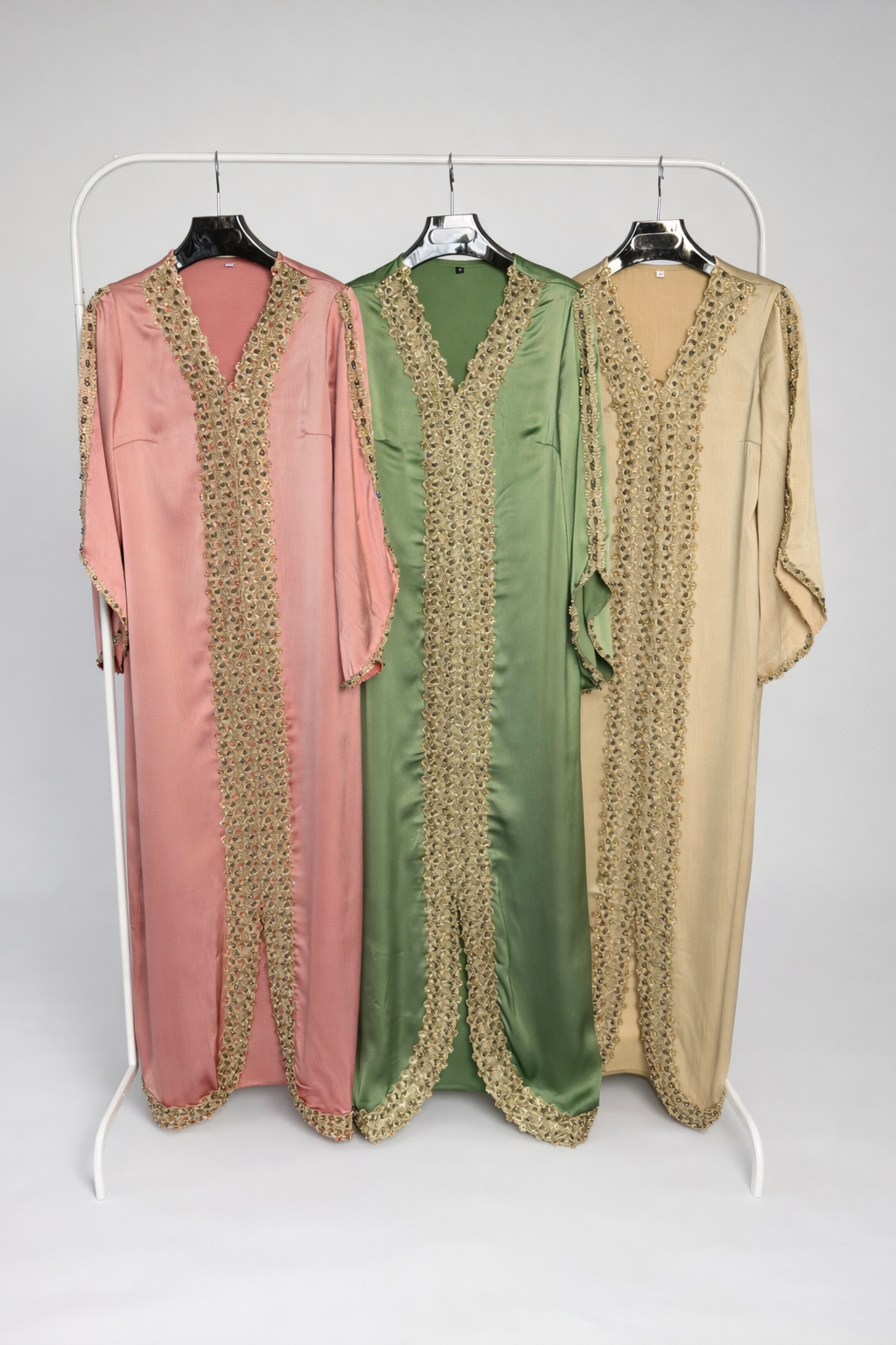 Closed lace and bead abaya style modest dress