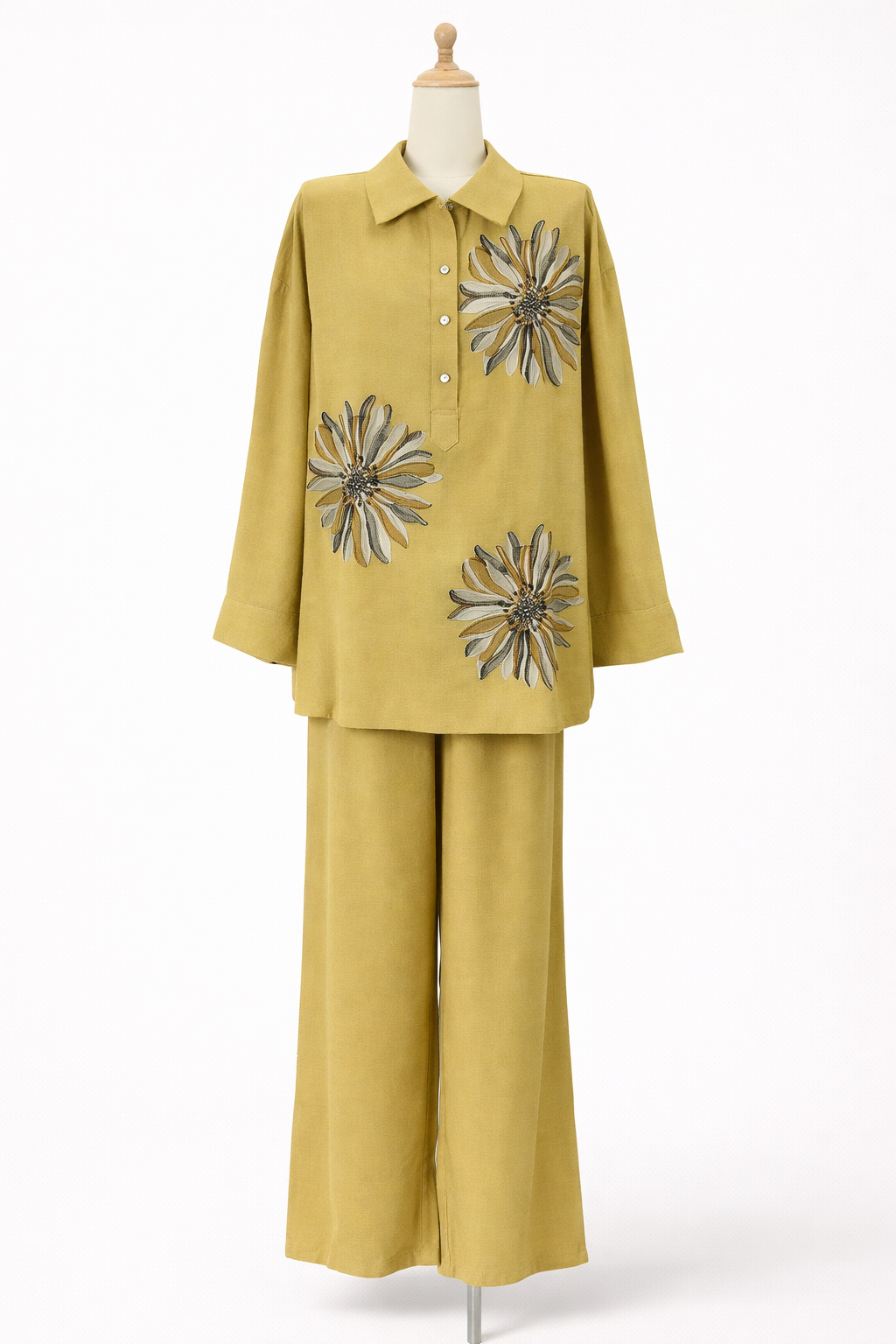 Floral embroidered modest shirt style coord set