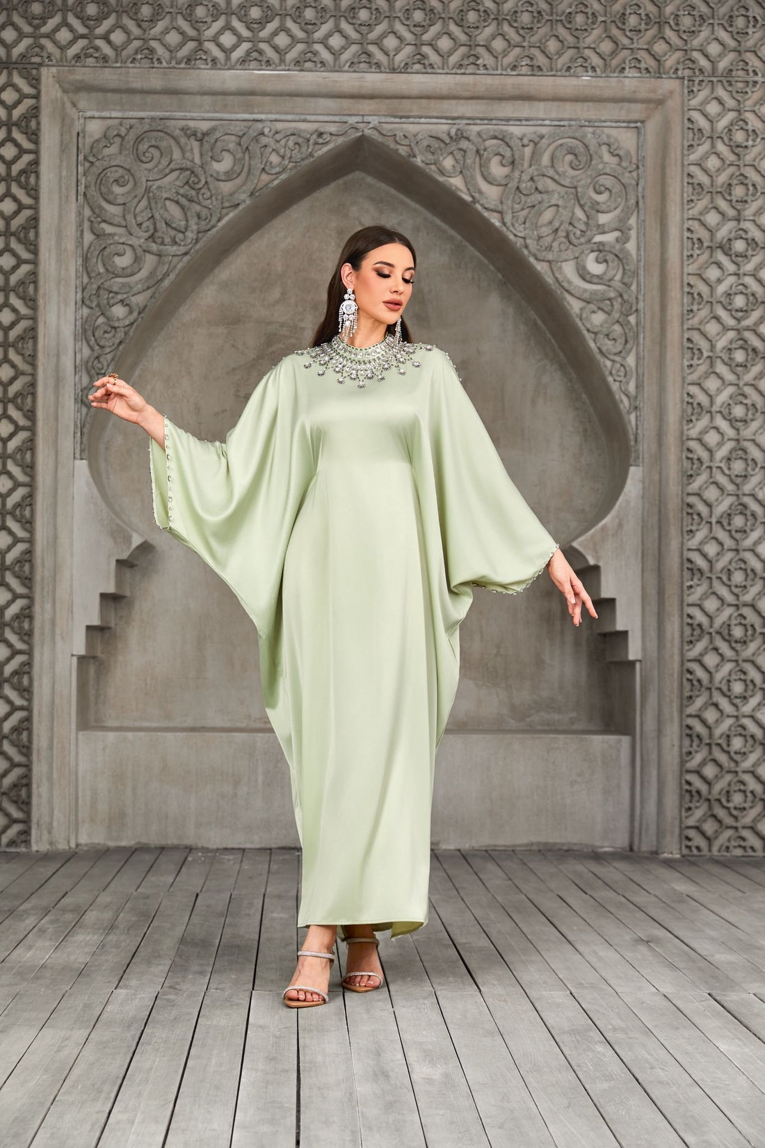 Crystal Drop Neckline Batwinged Abaya