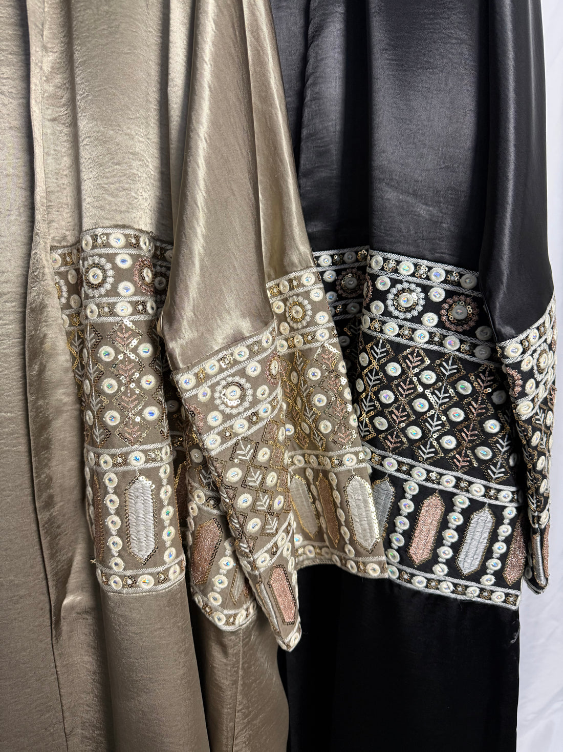 Ethnic Embellished Sleeve Satin Abaya Set