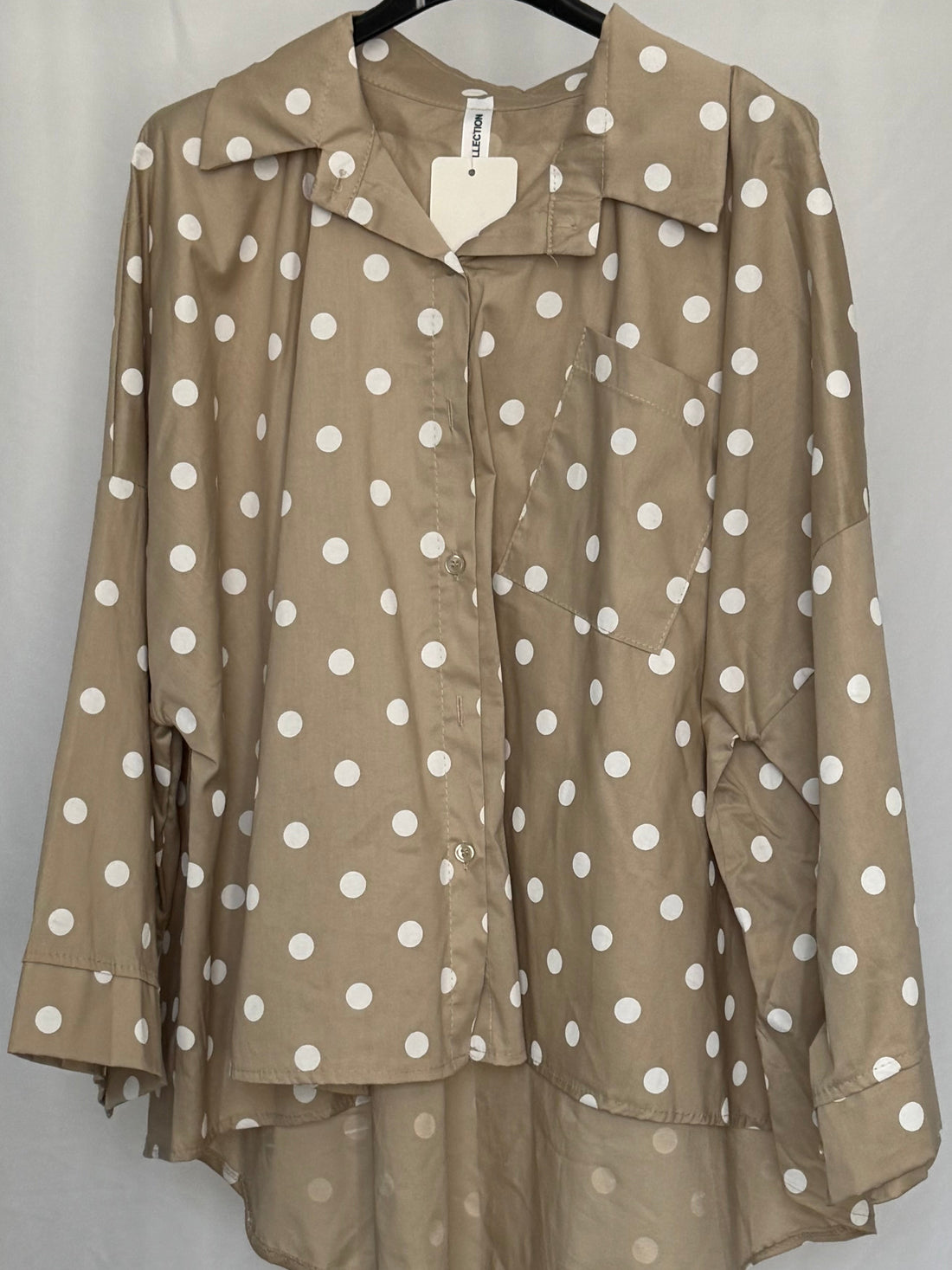 Oversized Polka Dot High Low Cotton blend Shirt