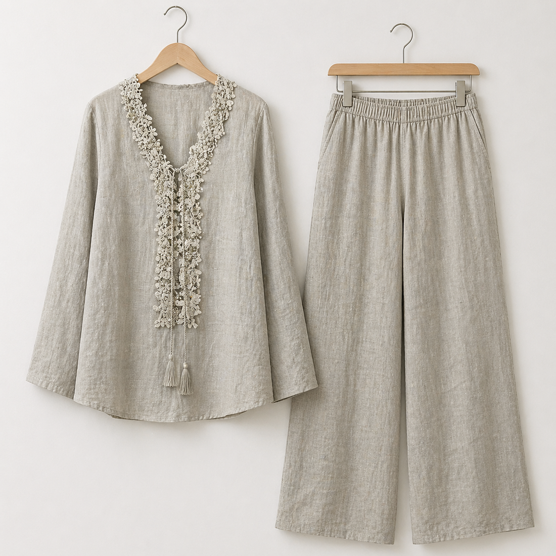 Lace Detailed Neck Cotton Co Ord Set