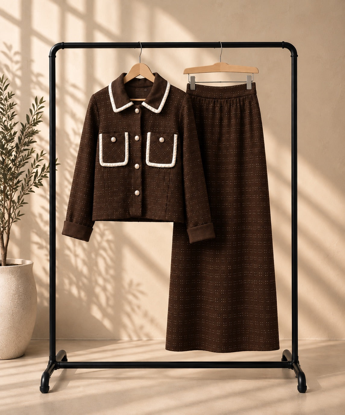 Trim Detail Tweed Skirt Set