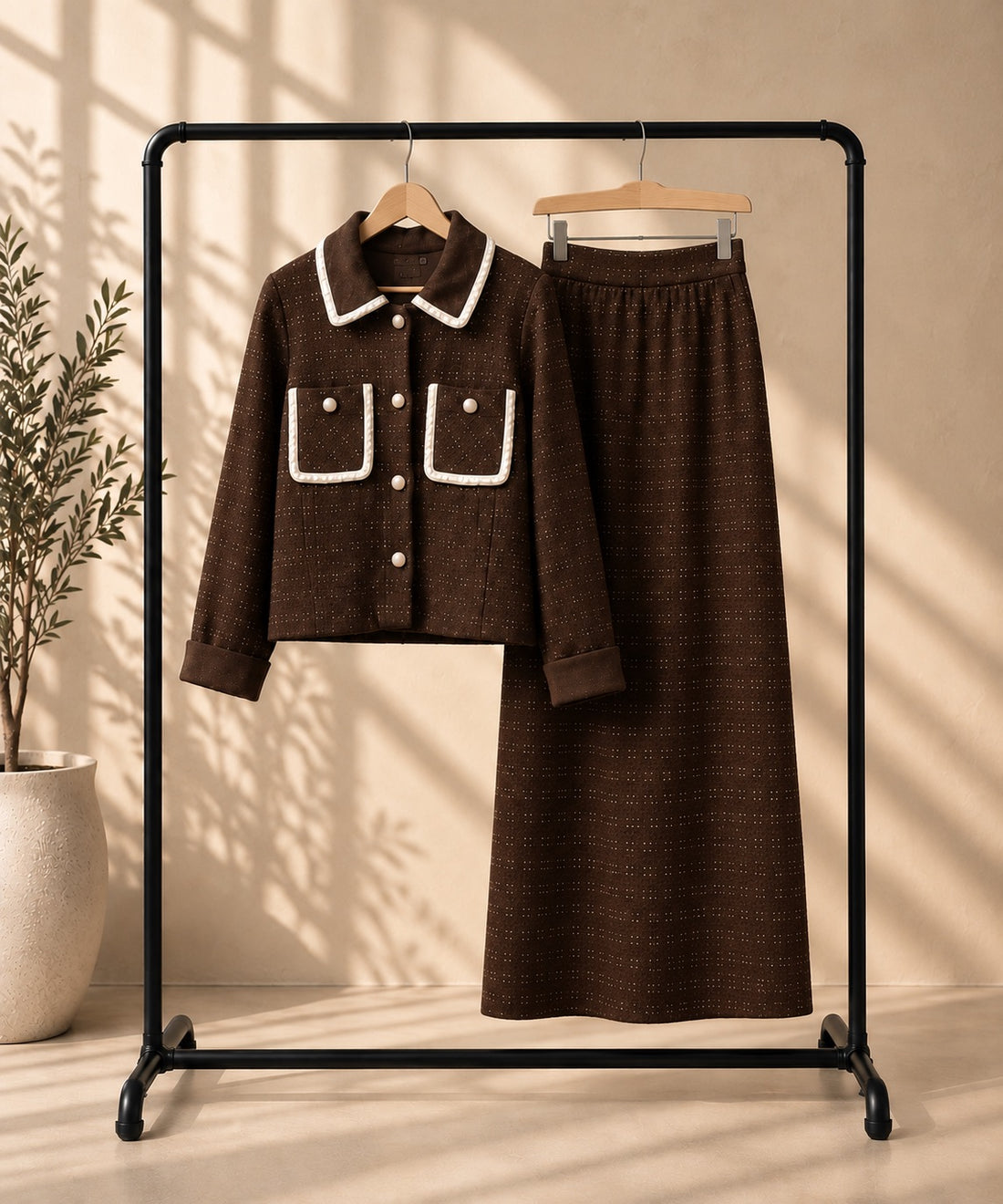 Trim Detail Tweed Skirt Set