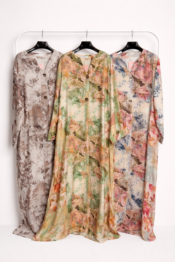 Floral Pocket Gold Button Casual Dress