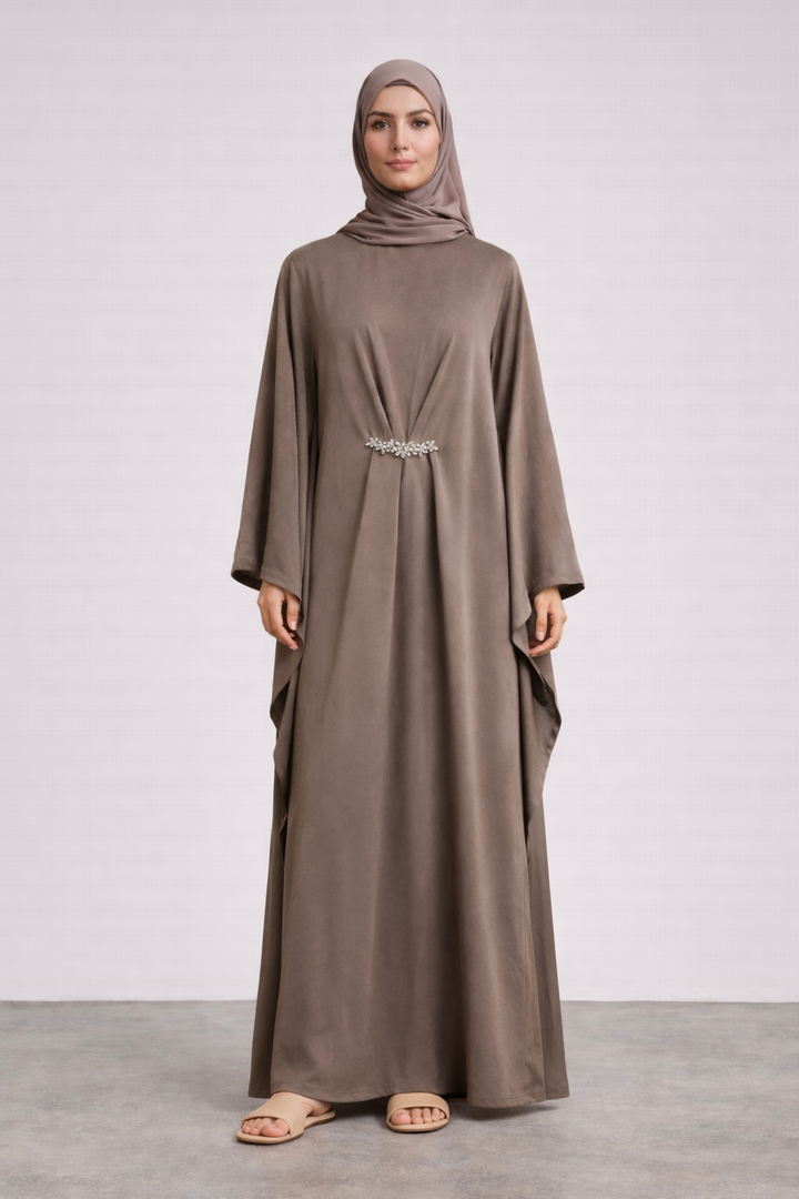 Simple embellished abaya kaftan with inner tie