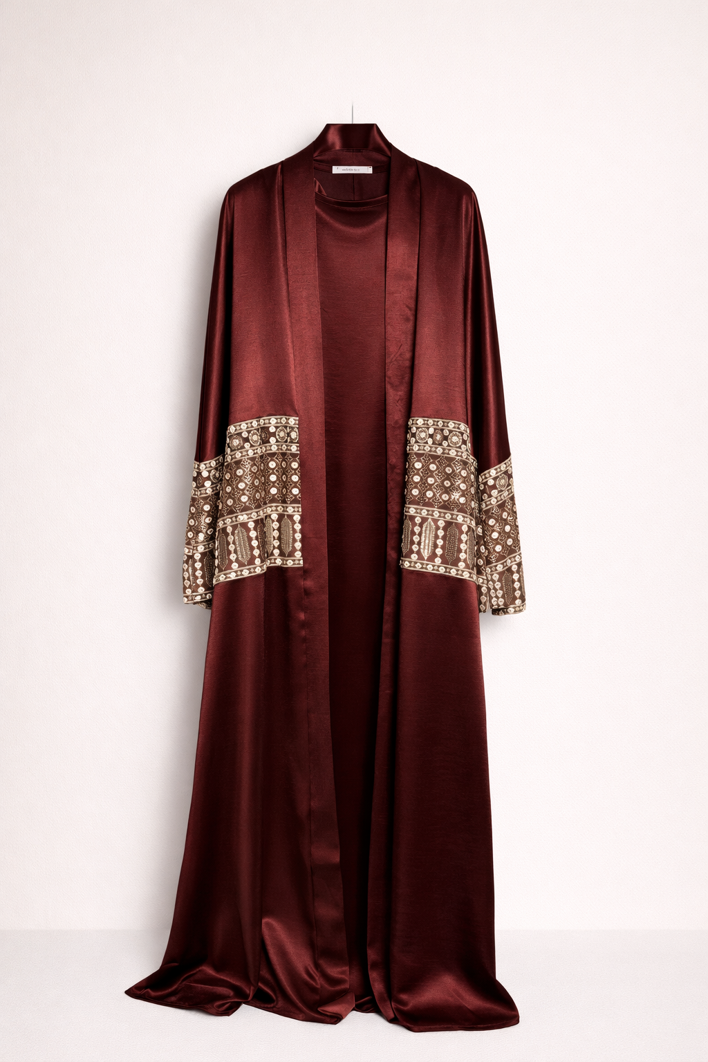 Ethnic Embellished Sleeve Satin Abaya Set