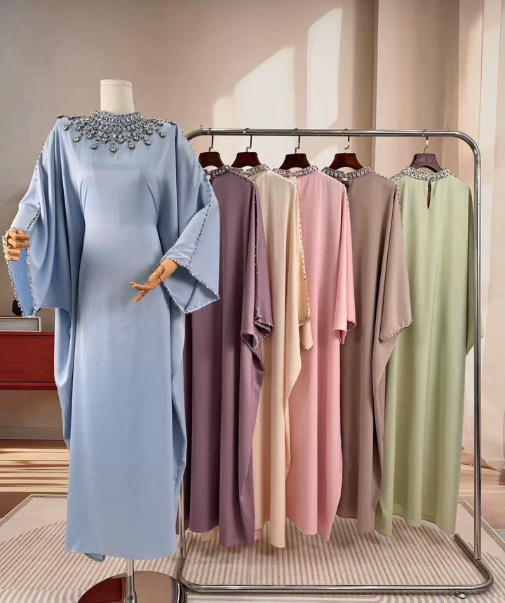 Crystal Drop Neckline Batwinged Abaya