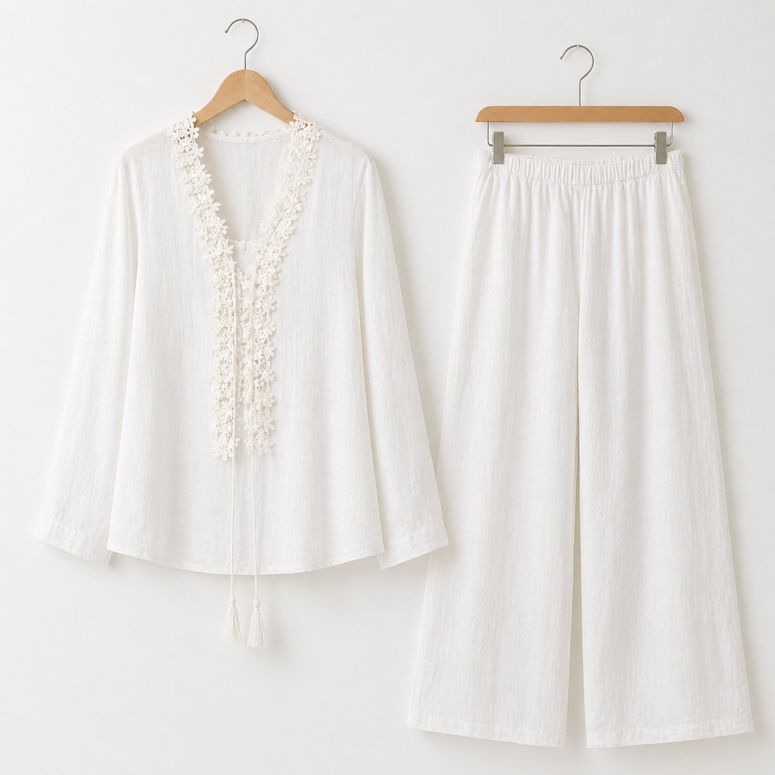Lace Detailed Neck Cotton Co Ord Set