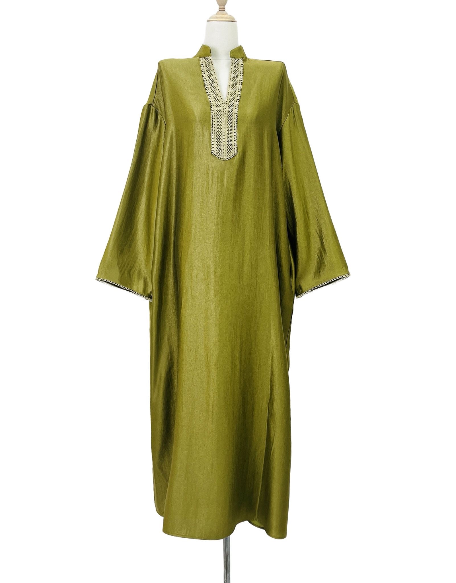 Embroidered V-neck Long Organza Style Dress