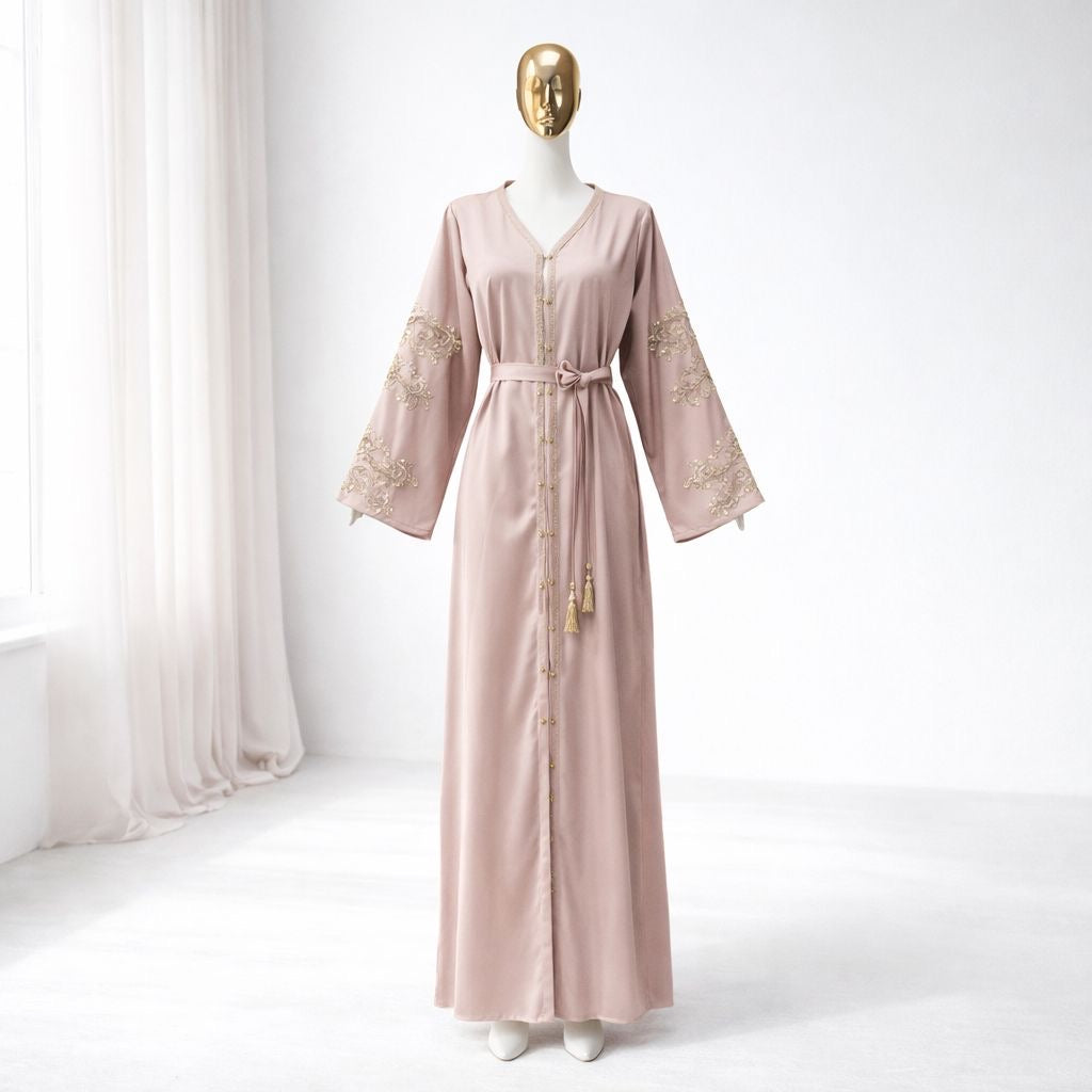 Elegant Swirl Detail Belted Abaya