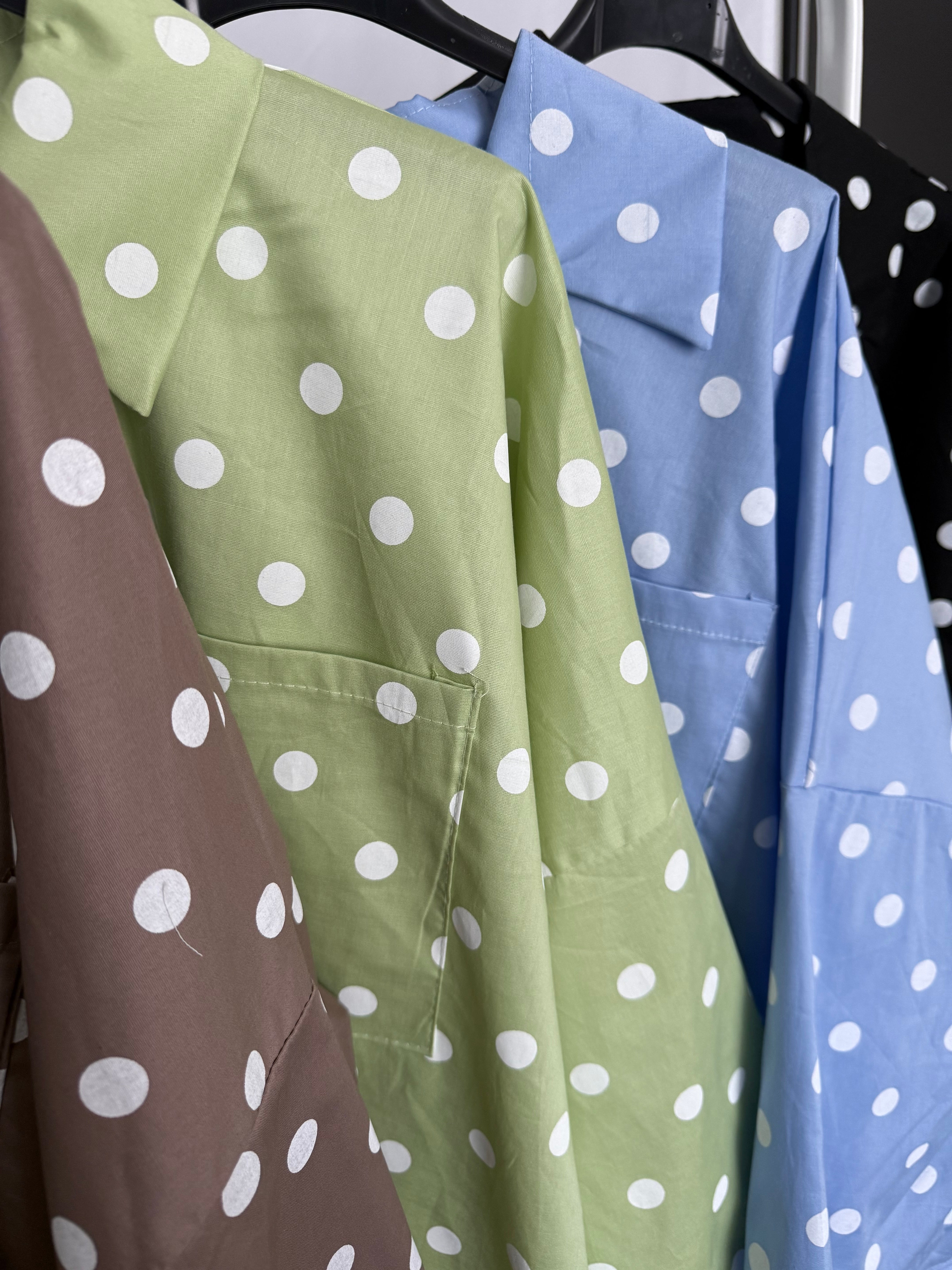 Oversized Polka Dot High Low Cotton blend Shirt