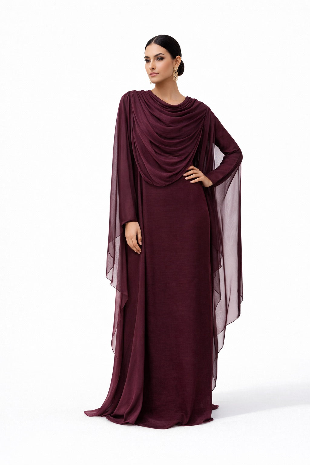 Elegant Draped Chiffon Cape Abaya