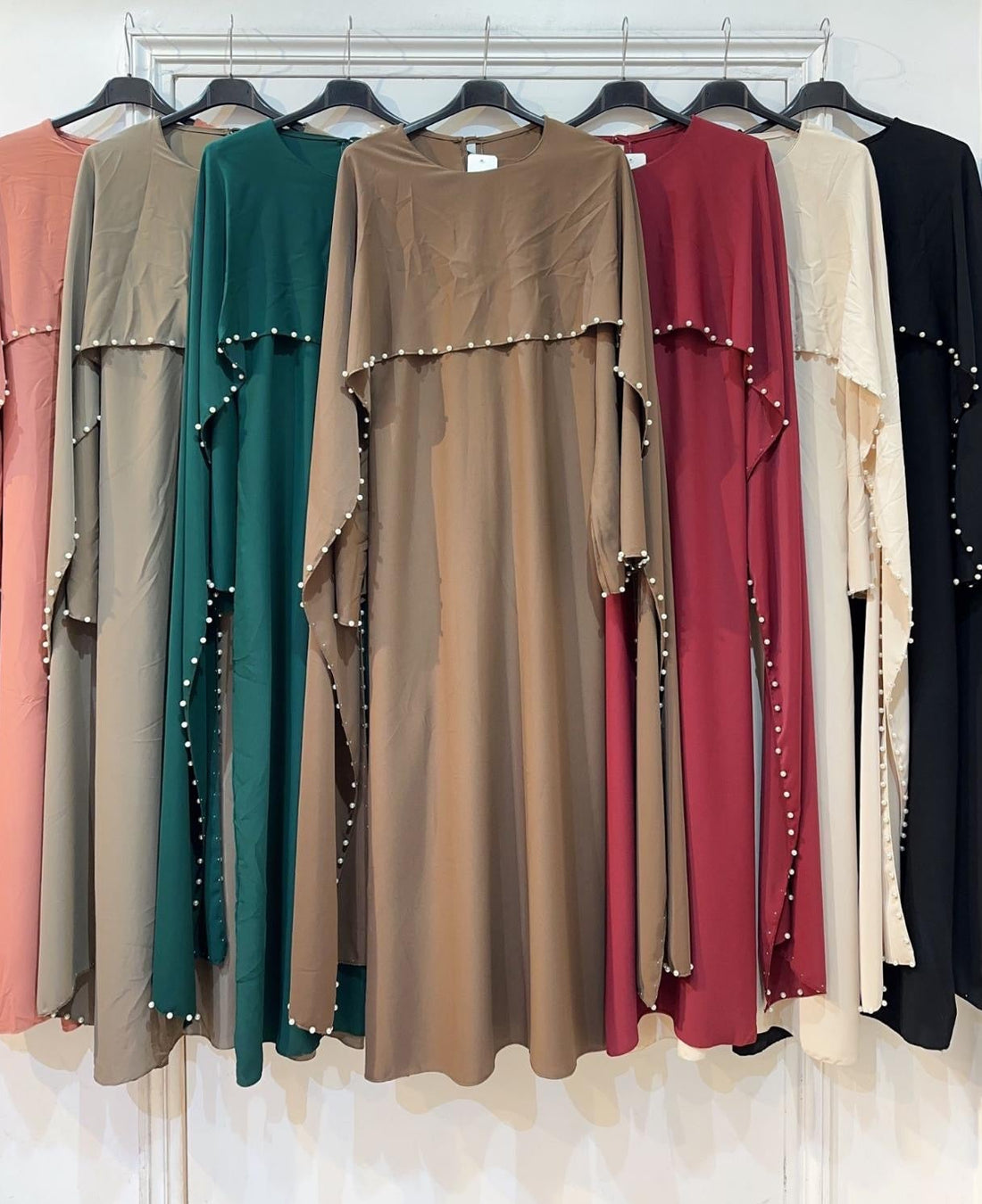 Pearl Detail cape dress with back belt