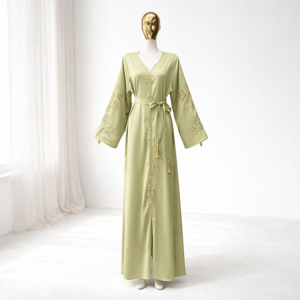 Elegant Swirl Detail Belted Abaya