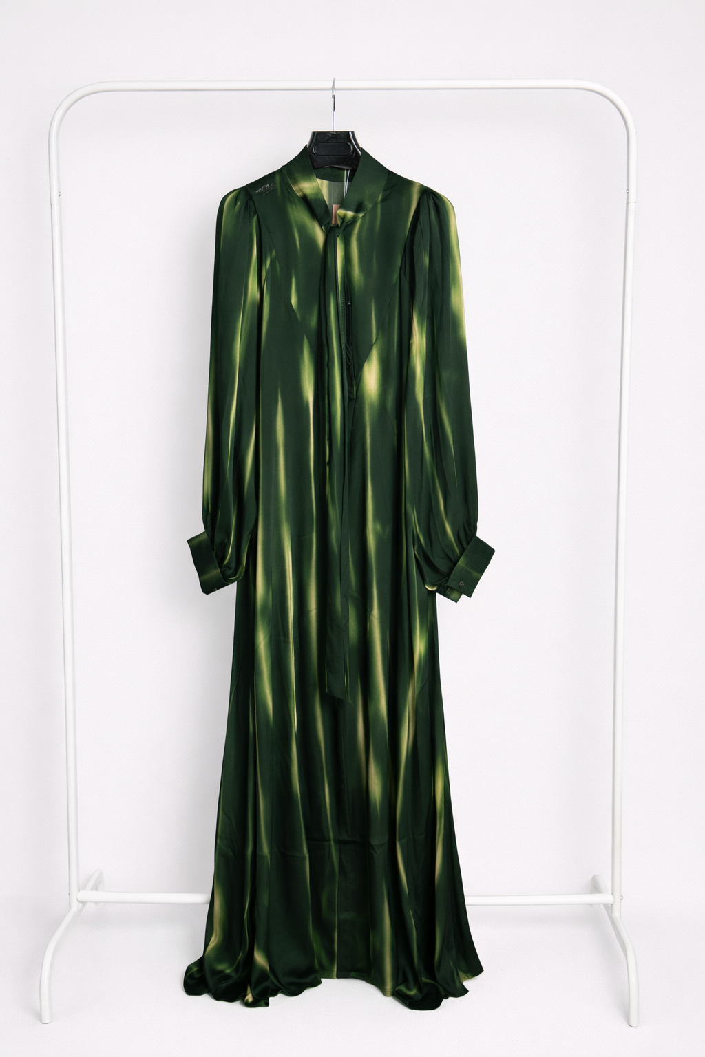 Tie Neck Satin Button Down Dress