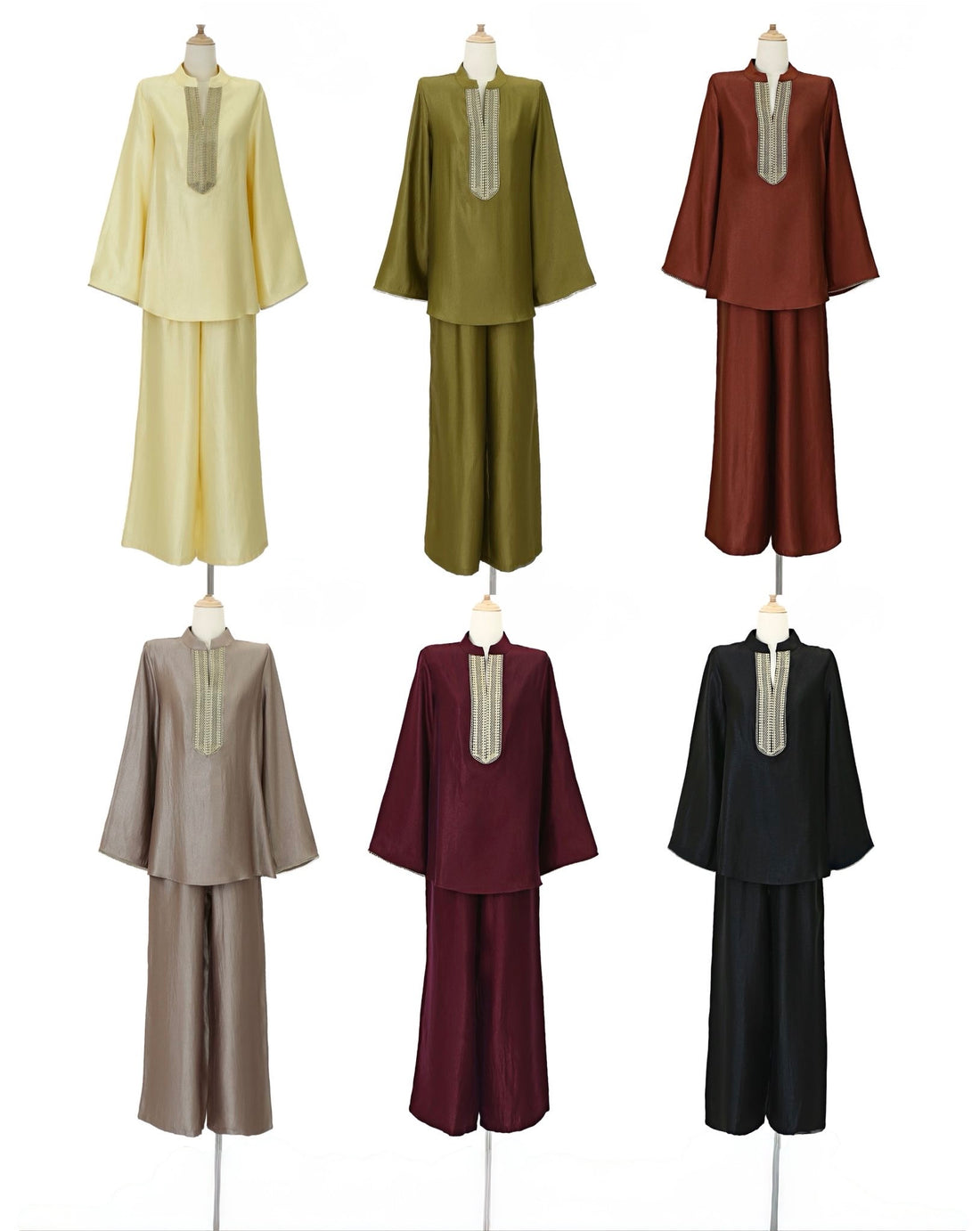 Embroidered V-Neck Organza style Set with matching trousers