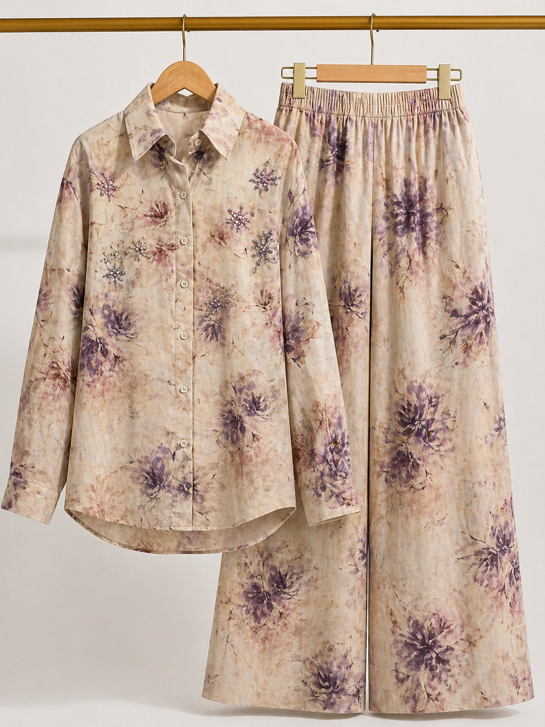 Watercolour floral printed embellished coord