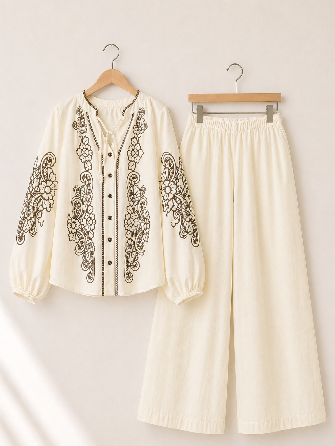 Floral Embroidered Cotton Modest Co Ord Set