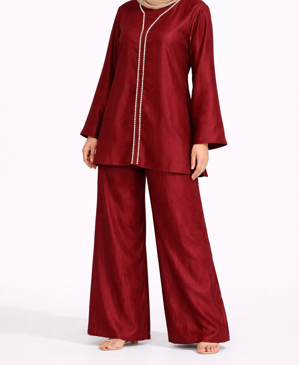 Organza Pearl Bead Trim Co-ord Set with pockets