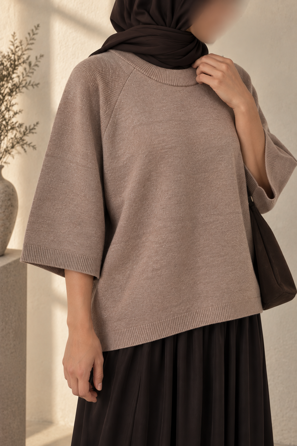 3/4 Sleeve Round Neck Casual Knitted Jumper