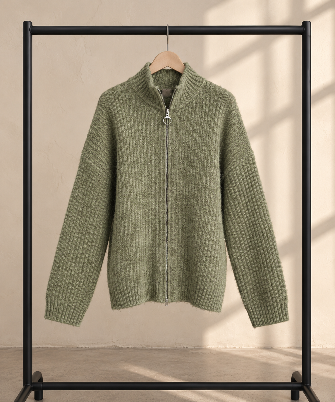 Ribbed Zip Knit Cardigan