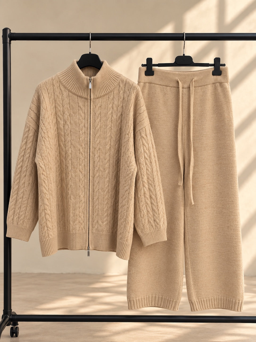 Cable Knit Zip Up trouser set