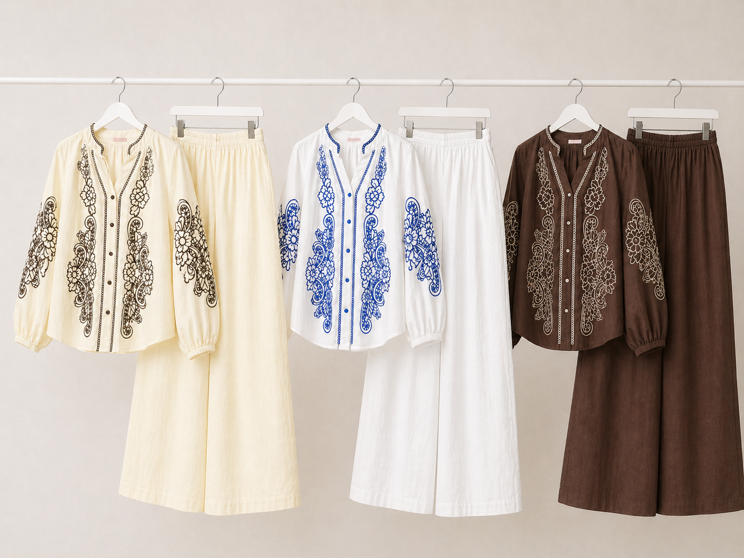 Floral Embroidered Cotton Modest Co Ord Set