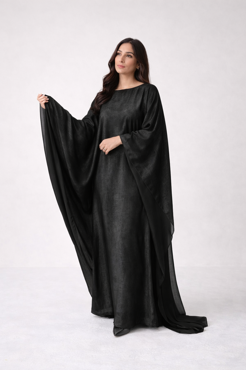 Two tone shimmer metallic tie waist abaya  kaftan