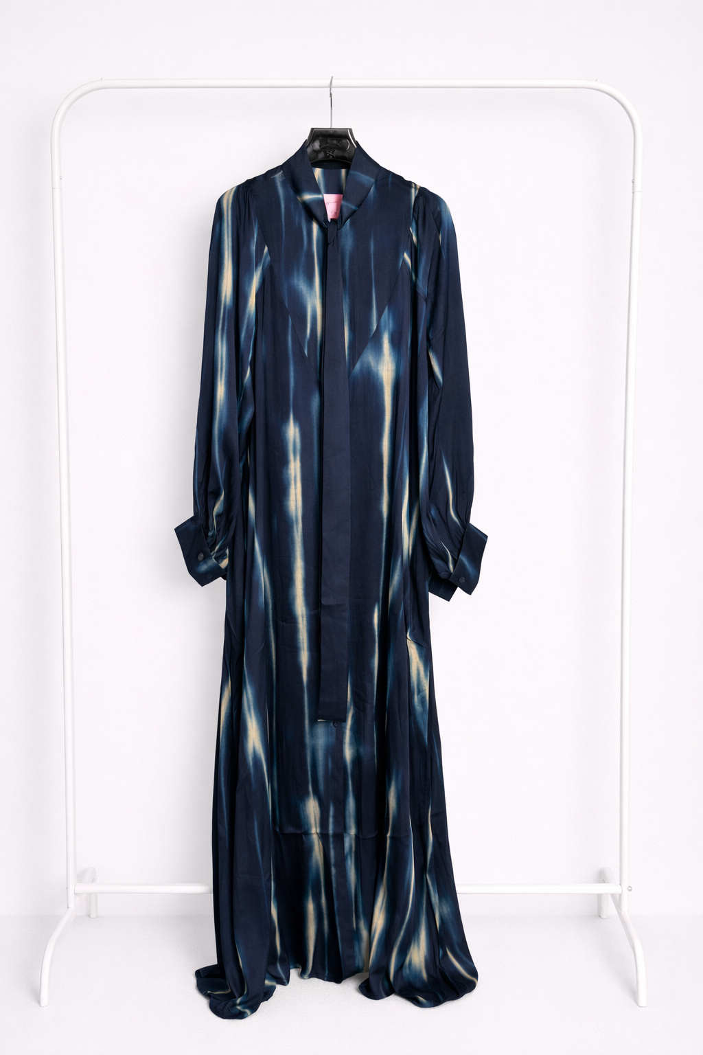 Tie Neck Satin Button Down Dress