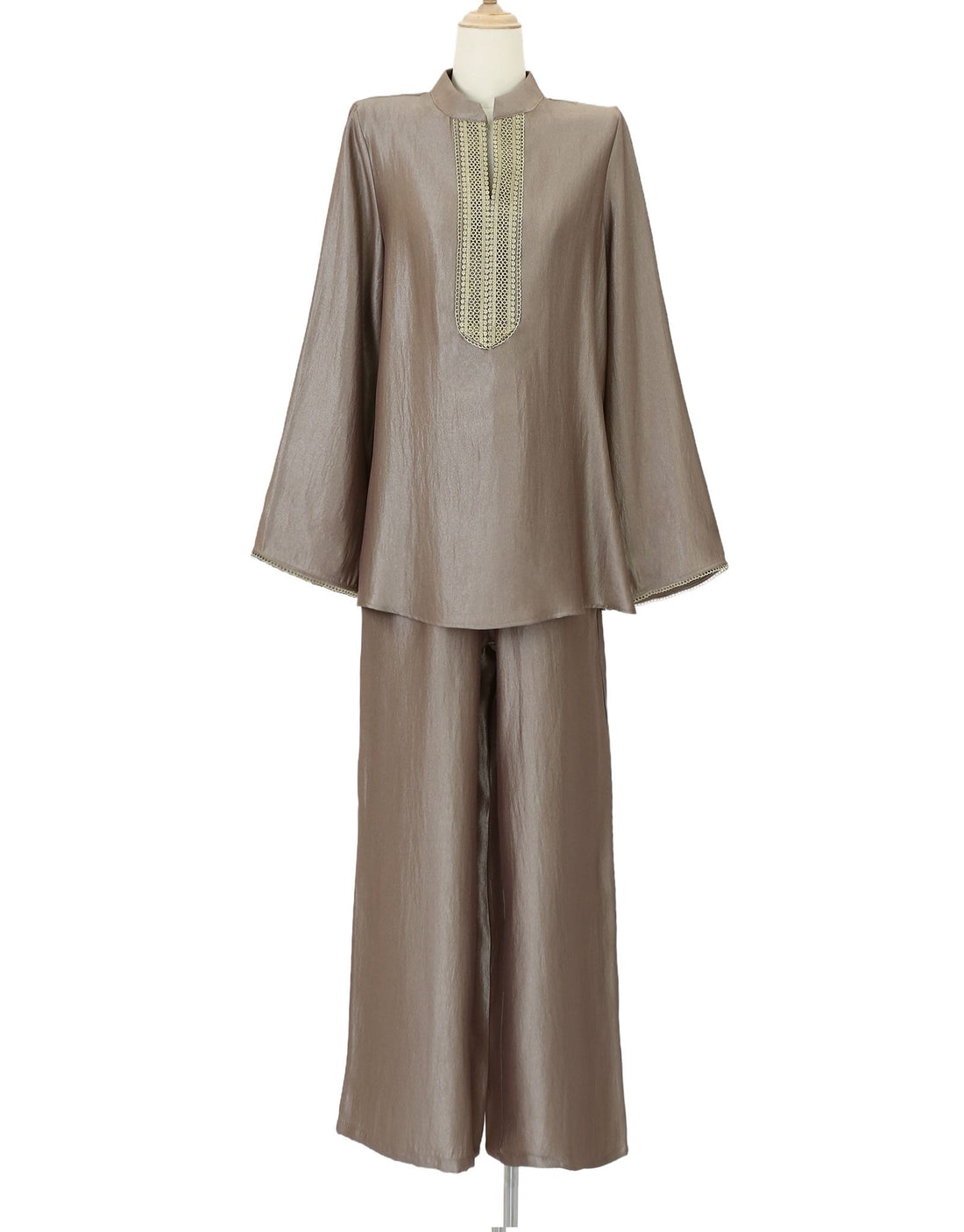 Embroidered V-Neck Organza style Set with matching trousers