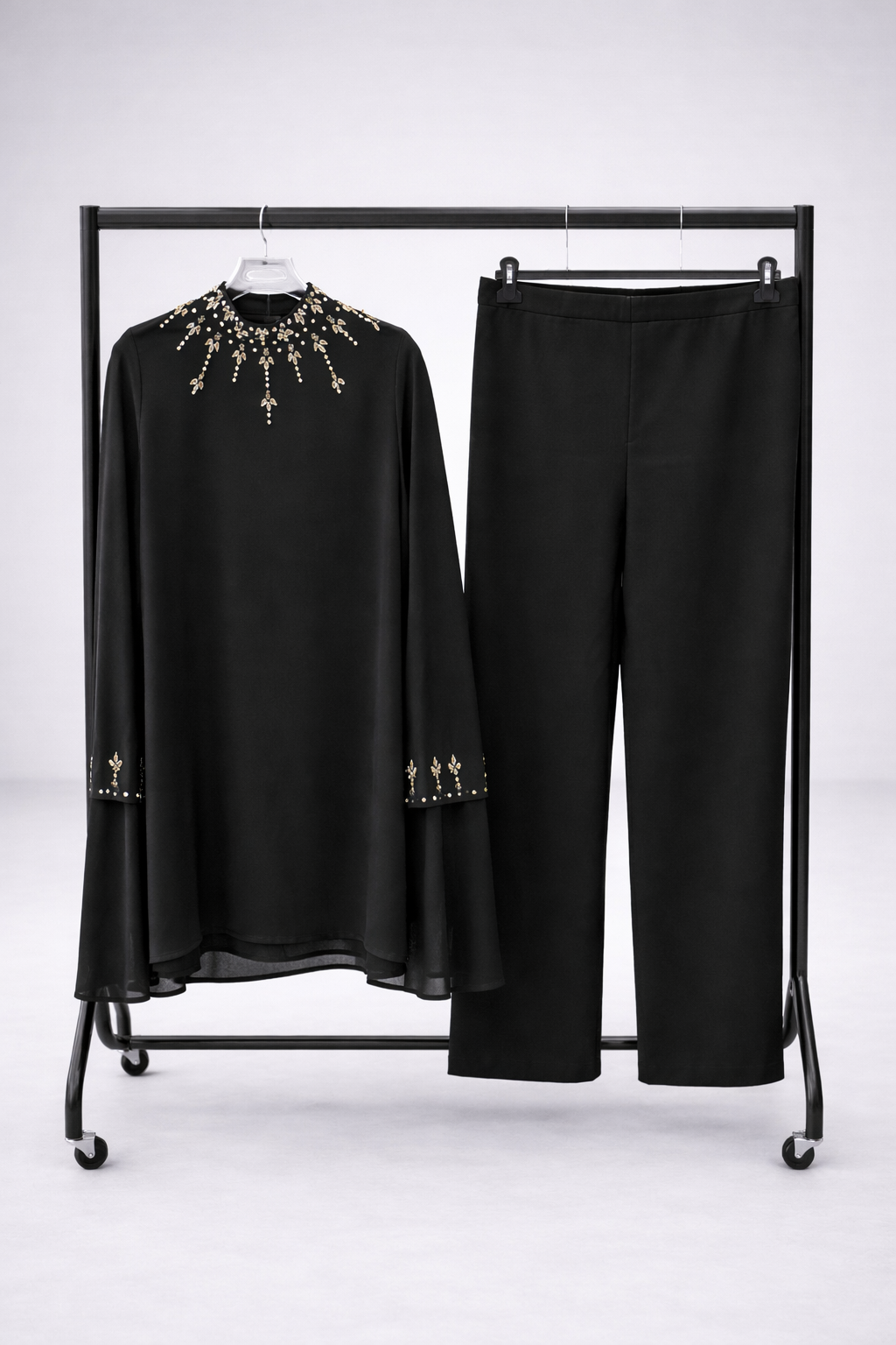 Luxury Beaded Crystal detail occasion wear sets with cape sleeves