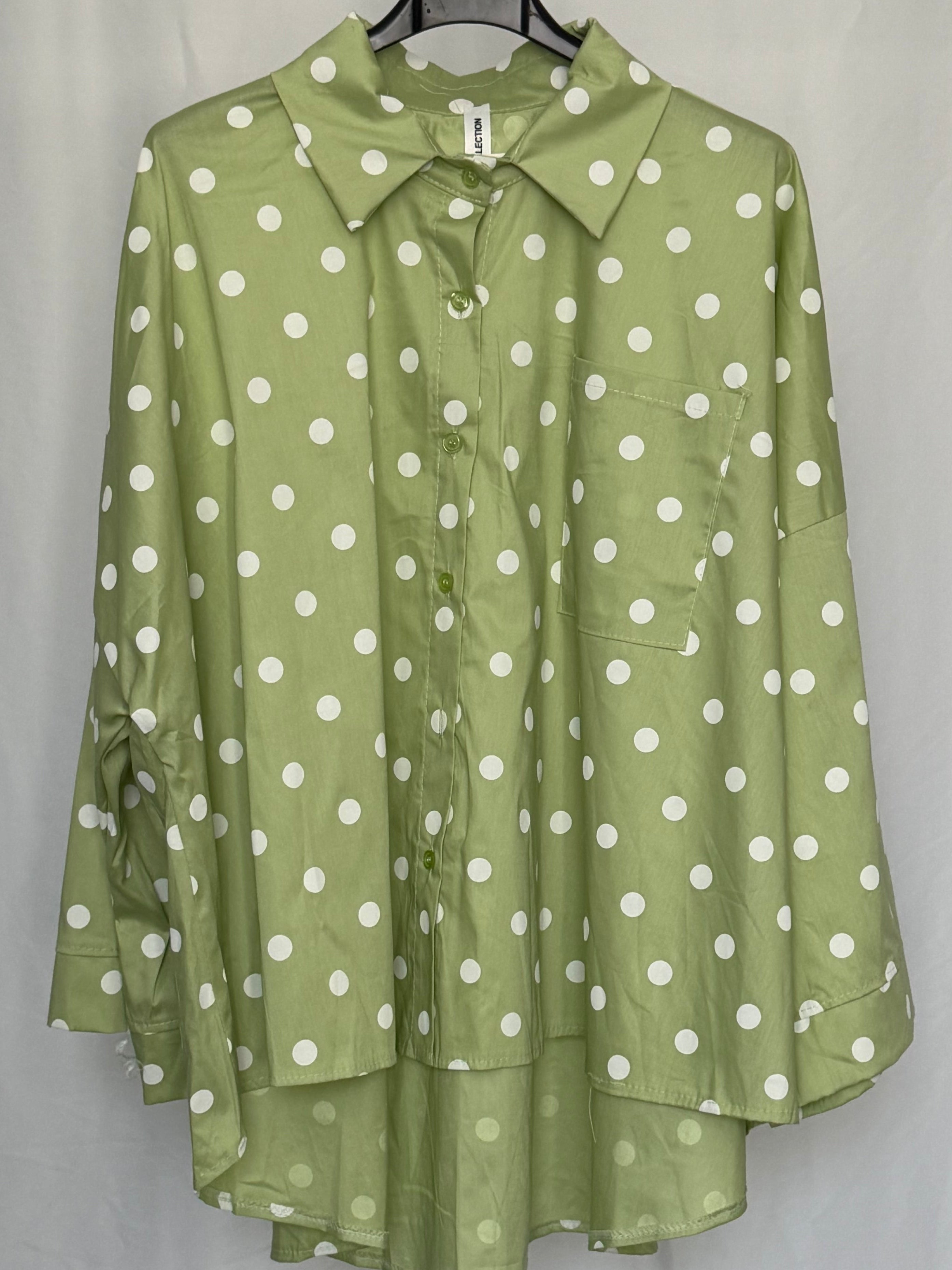 Oversized Polka Dot High Low Cotton blend Shirt