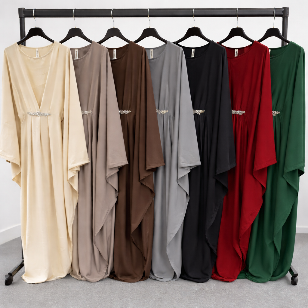 Simple embellished abaya kaftan with inner tie