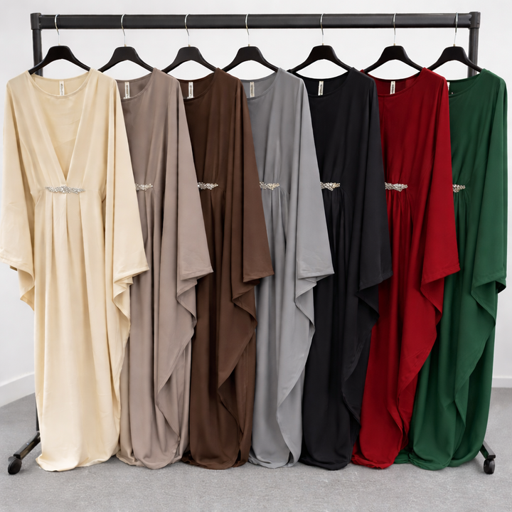 Simple embellished abaya kaftan with inner tie