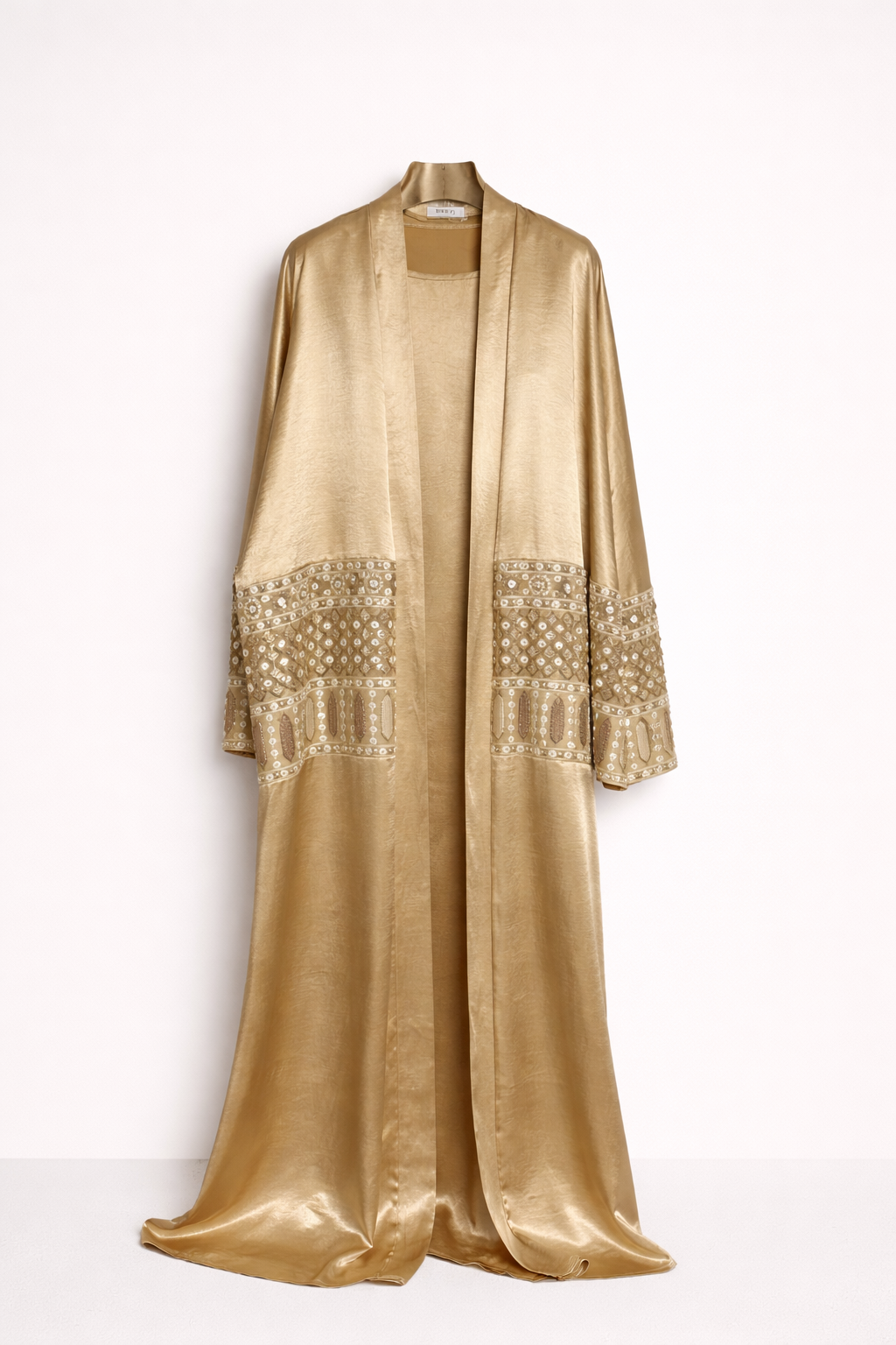 Ethnic Embellished Sleeve Satin Abaya Set