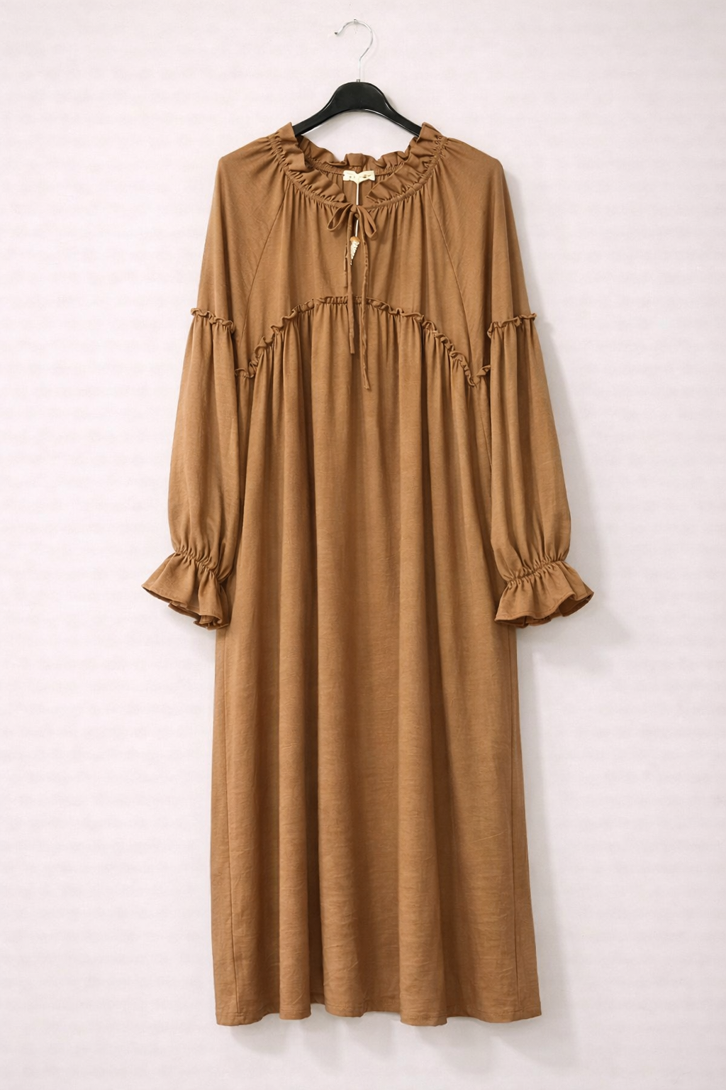 Simple ruffle detail long casual dress