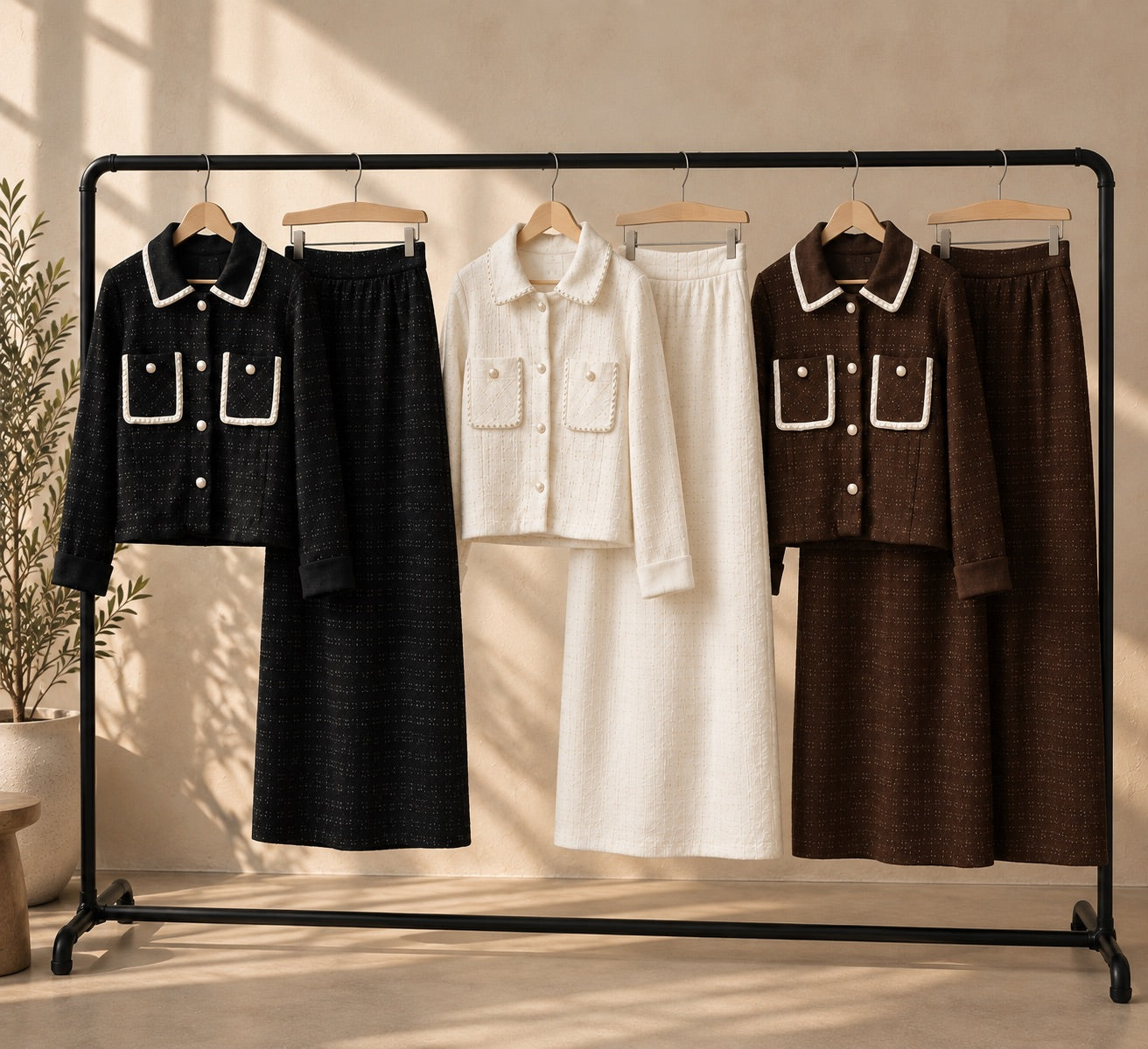 Trim Detail Tweed Skirt Set