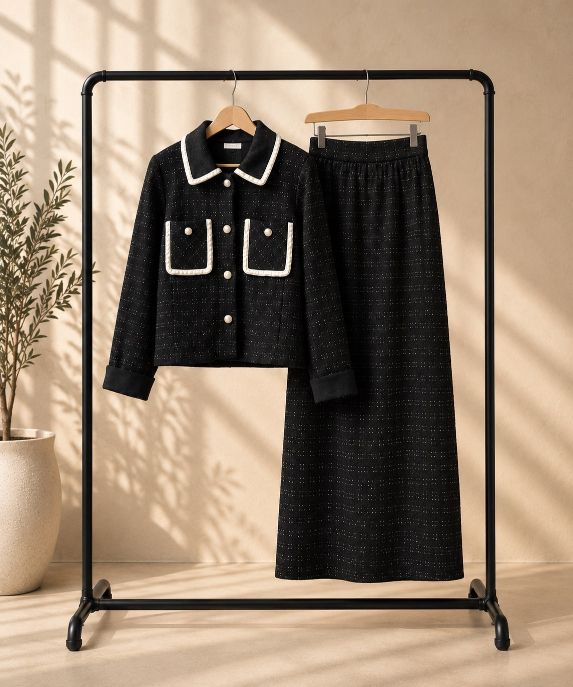 Trim Detail Tweed Skirt Set