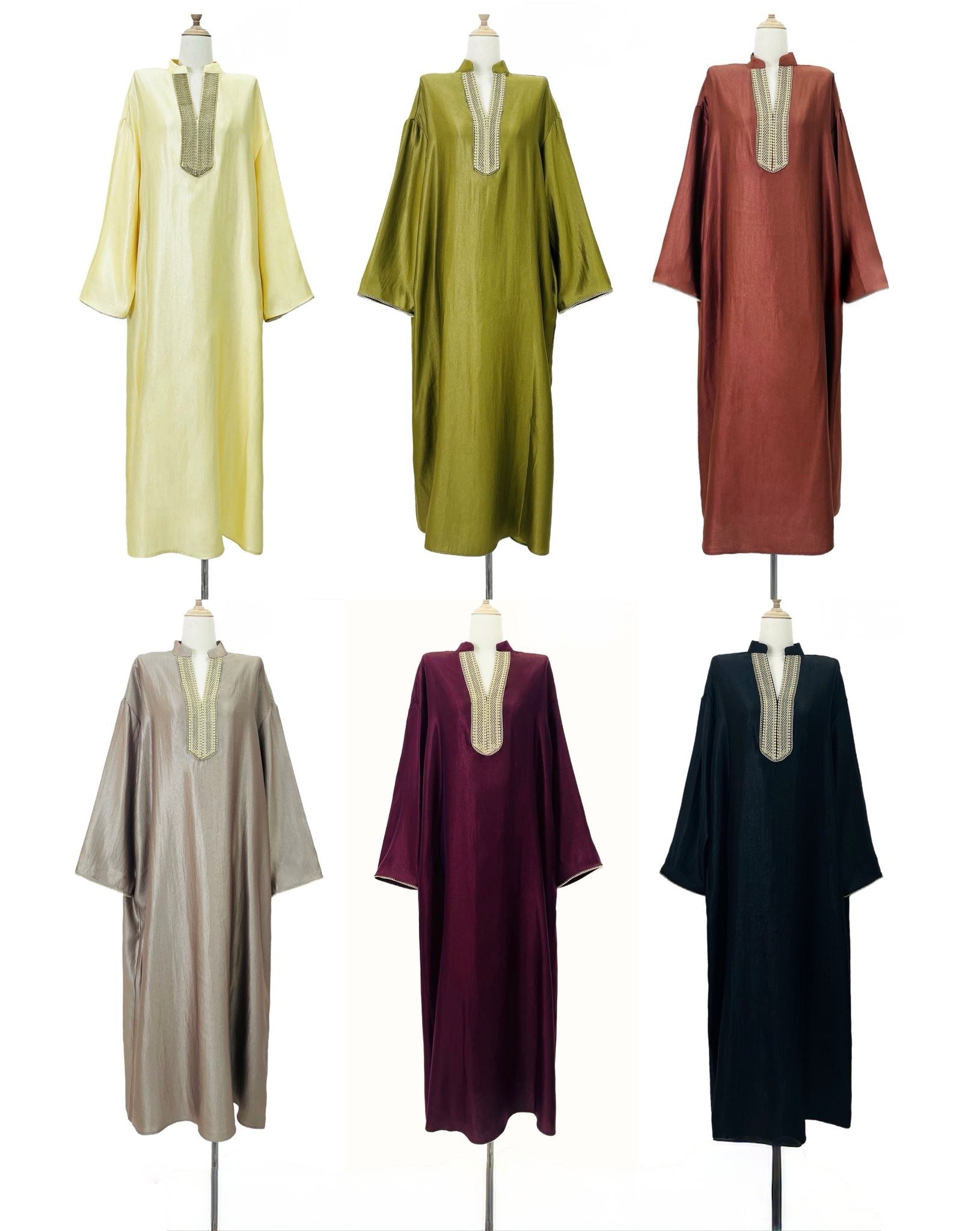 Embroidered V-neck Long Organza Style Dress