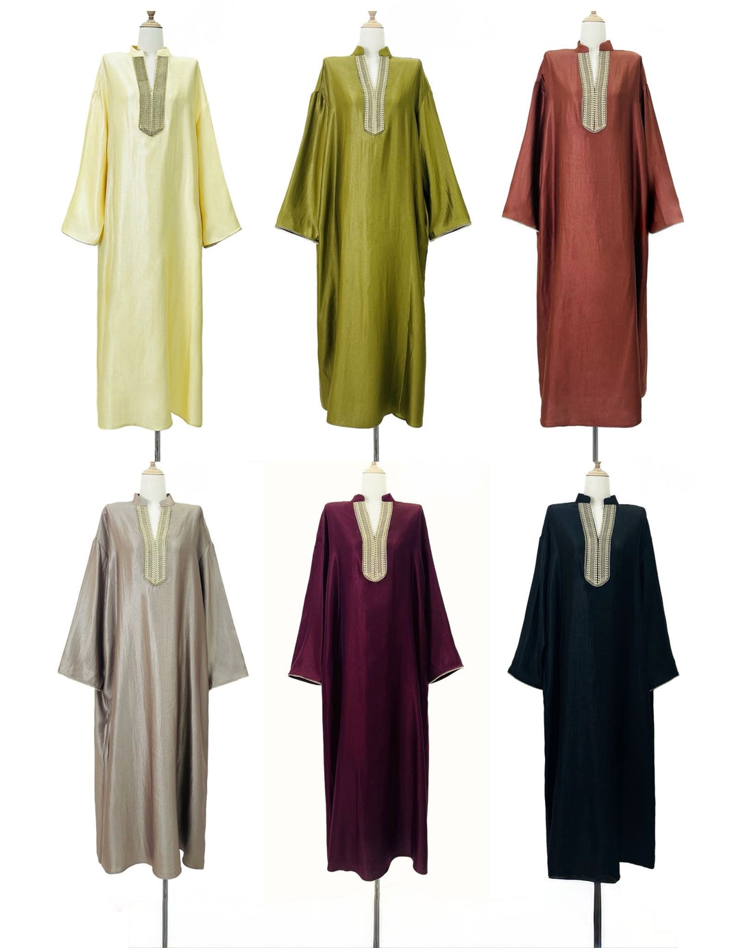 Embroidered V-neck Long Organza Style Dress