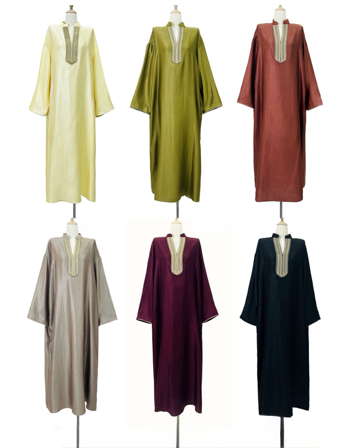 Embroidered V-neck Long Organza Style Dress