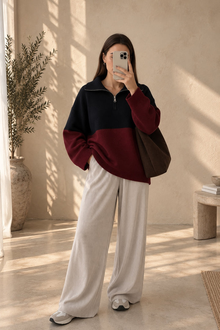 Colour Block Half Zip Knit