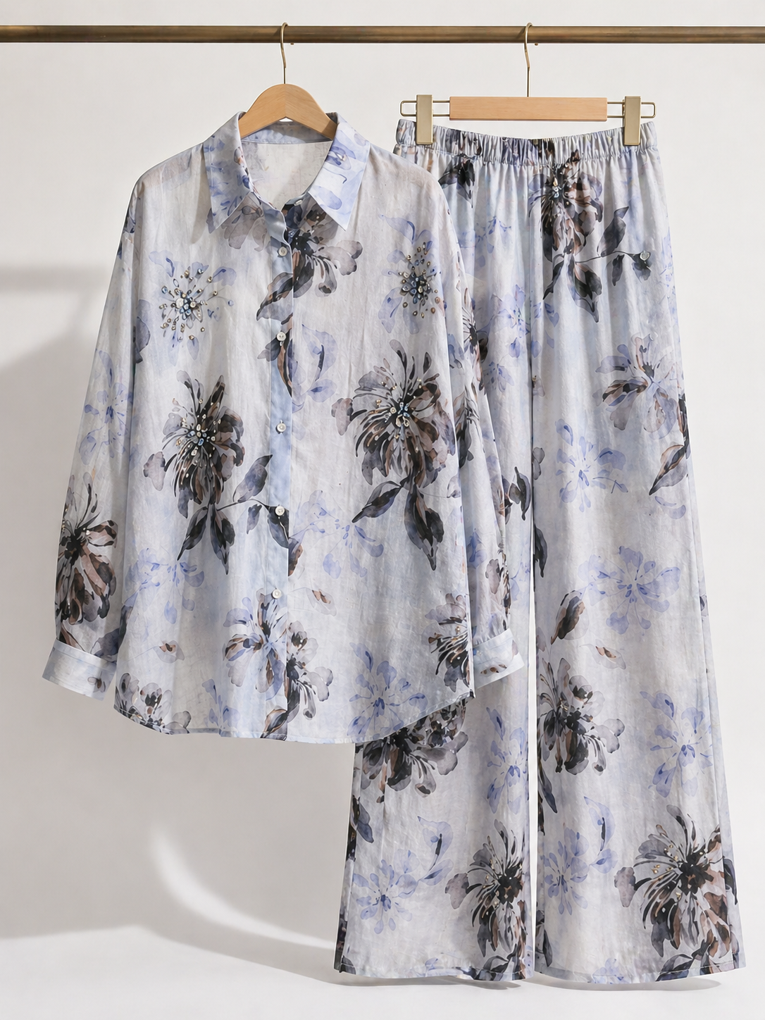 Watercolour floral printed embellished coord