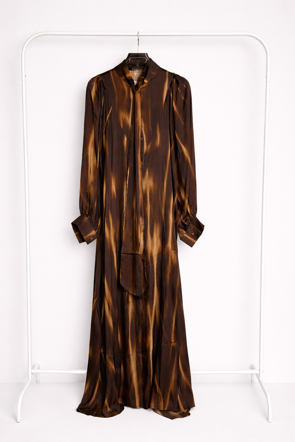 Tie Neck Satin Button Down Dress