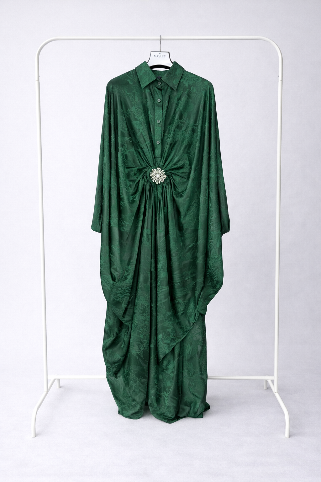 Shirt style satin kaftan dress with tapered fit