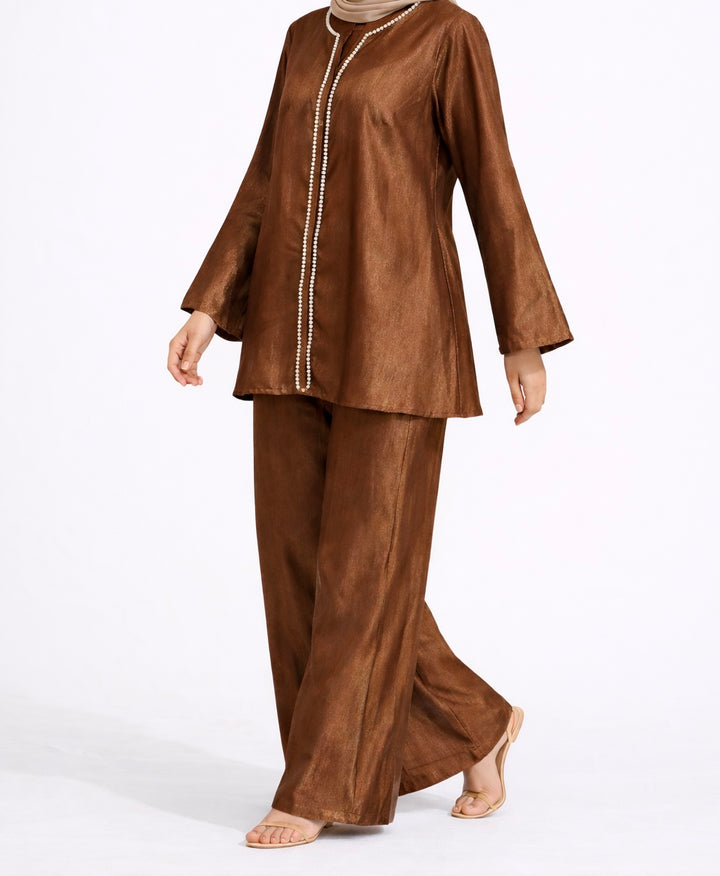 Organza Pearl Bead Trim Co-ord Set with pockets