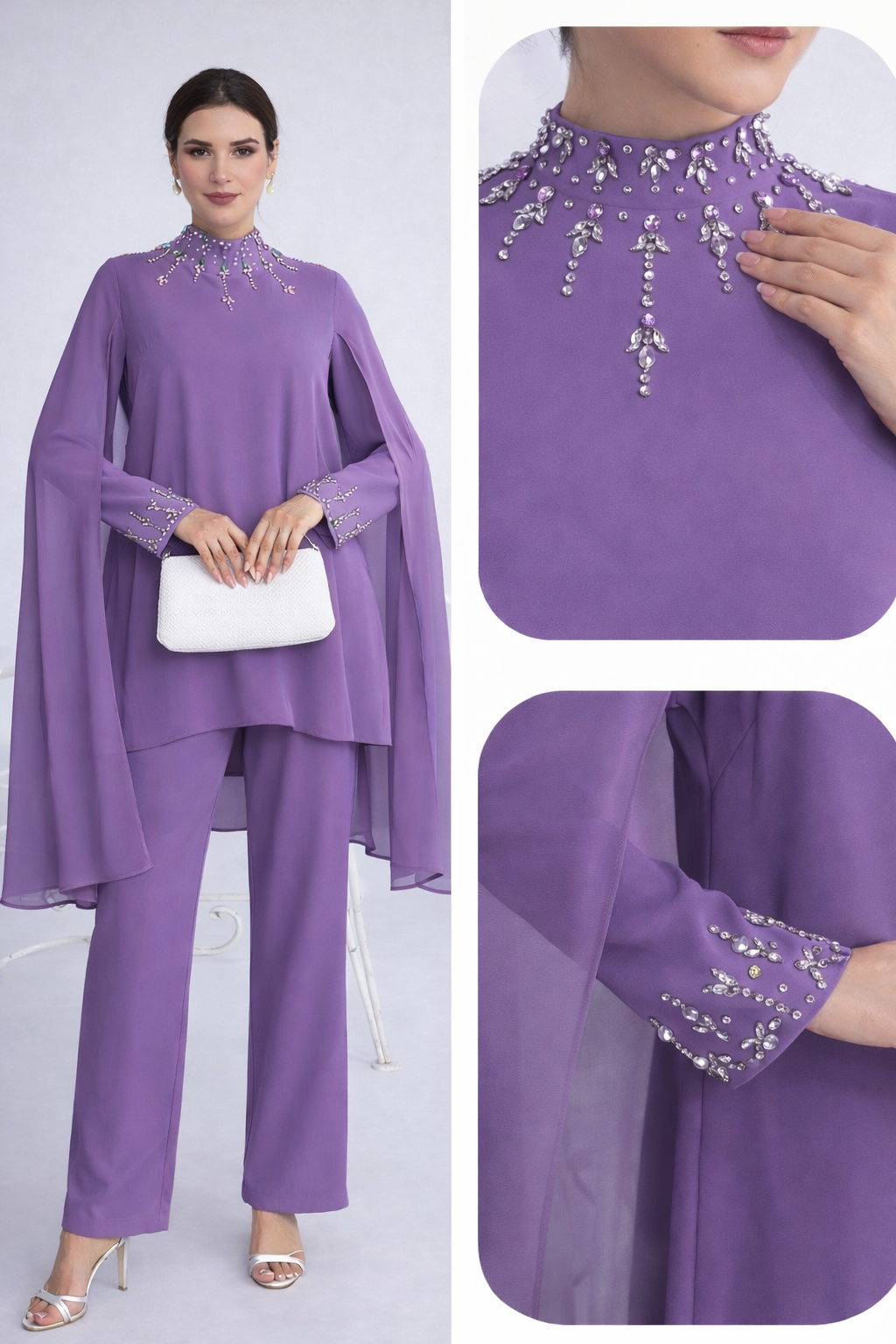 Luxury Beaded Crystal detail occasion wear sets with cape sleeves