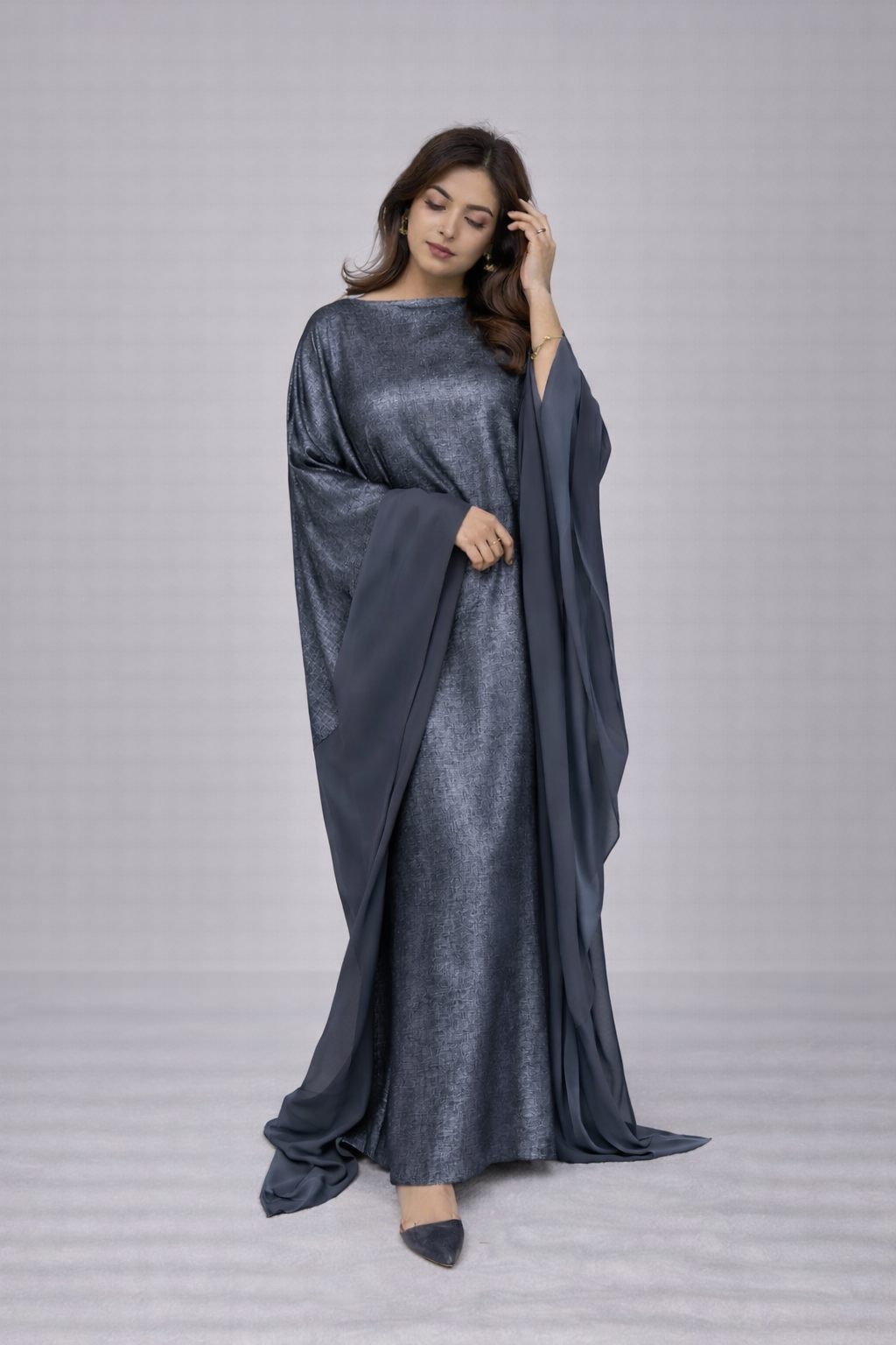 Two tone shimmer metallic tie waist abaya  kaftan